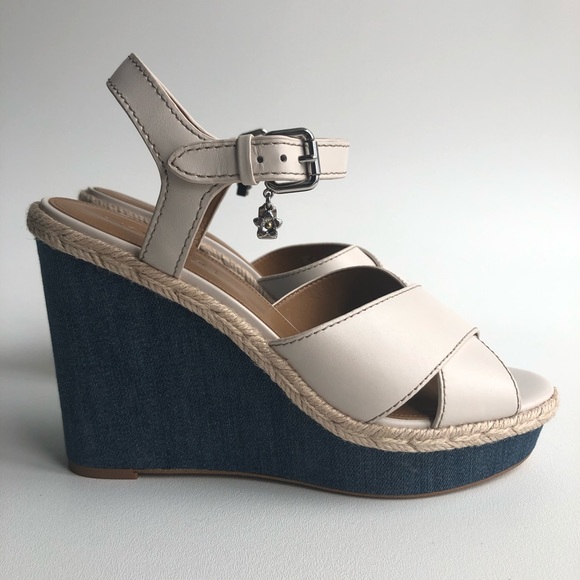 NEW COACH Eaton Chalk Leather White Wedge Sandals - Picture 4 of 8